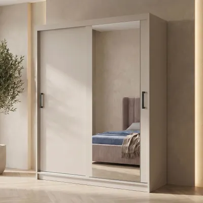 Produktbild von BEAUTYSOFA | Schwebetürenschrank HELA 160 cm Kaschmir – 2-türig Moderner Kleiderschrank mit Spiegel und Schiebetüren
