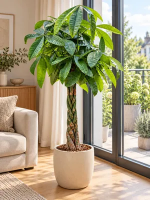 Produktbild von Pachira aquatica 160–190 cm – Glückskastanie XXL, pflegeleichte große Zimmerpflanze für Wohnzimmer, Büro & Wintergarten