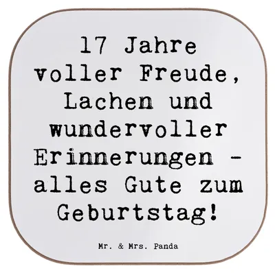Produktbild von Mr. & Mrs. Panda Tischuntersetzer Spruch 17. Geburtstag Freude - Weiß - Geschenk, 17 Jahre, Geburtstagswünsche, Tischschoner, Untersetzer Gläser, Erinnerungen schaffen