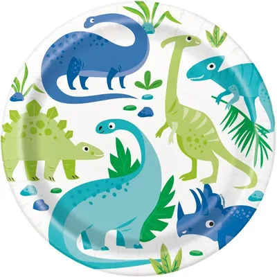 Obrázek produktu pro Párty talíře DINOSAURUS - zelenomodré - 8 ks - 22 cm