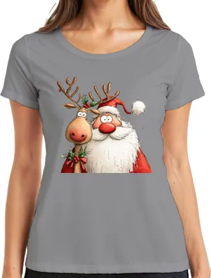 Produktbild von Weihnachtsmann Rentier rote Nase lustig Weihnachten Geschenk Damen T-Shirt, Grau, S