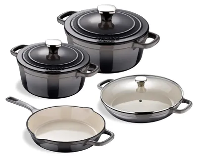 Produktbild von Topfset 7-teilig mit 3 Töpfen von 19, 27 und 30,5 cm Durchmesser sowie 1 Pfanne von 24,5 cm Durchmesser mit Deckeln | Ergonomischer Griff | Für alle Herdarten geeignet