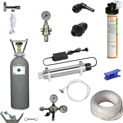 Produktbild von Anschlußpaket Auftisch Sprudel Tafel Wasser Gerät Aktivkohle Filter UVC 2 Kg CO2