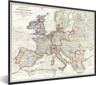 Produktbild von MuchoWow® MuchoWow® Gerahmtes Poster Karte - Europa - Jahrgang 40x30 cm - Poster mit zchwarzem Bilderrahmen - Kunstposter - Wanddekorationen