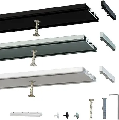 Produktbild von Gardineum - 2.00 m - Gardinenschiene, Vorhangschiene, glänzende Oberfläche, 2-läufig, 7 mm breit, 54.6 mm breit, schwarz