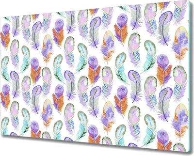 Produktbild von Glas Schneidebrett Herdabdeckplatten Schneideplatten - 80x52 cm - Bunte Federn