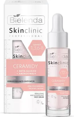 A product shot of a face serum bottle and its packaging.