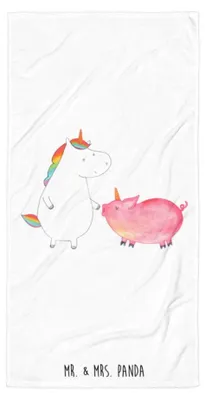 Produktbild von Mr. & Mrs. Panda Handtuch Einhorn Schwein - Weiß - Geschenk, Unicorn, Badehandtuch, Badelaken, Einhörner, Schweinchen, Frottee-Handtuch, Freundin, Frotteehandtuch
