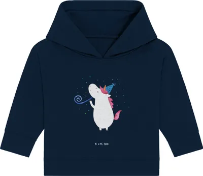 Produktbild von Mr. & Mrs. Panda Organic Baby Hoodie Einhorn Party 12. - 18. Monat - French Navy - Geschenk, Disco, Kapuzensweatshirt, Alkohol, Konfetti, Geburtstag, Kapuzenshirt, Club
