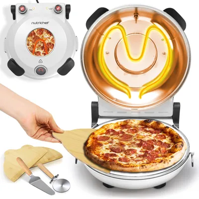 Pizzaofen elektrisch, 1200 W, bis 425 °C, Antihaft-Backstein, weiß