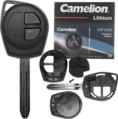 Produktbild von Auto Schlüssel Funk Fernbedienung 1x Gehäuse 2 Tasten + 1x fest eingegossener TOY43 Rohling + 1x Tastenfeld + 1x CR1620 Batterie kompatibel mit Opel Suzuki Nissan
