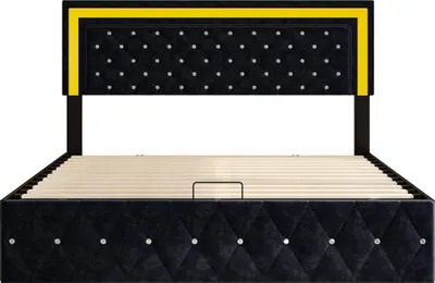 Produktbild von CDGlobal Polsterbett mit höhenverstellbarem Kopfteil, Doppelbett Stauraumbett mit LED-Beleuchtung und Lattenrost, Samt, 160x200cm