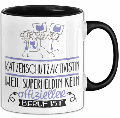 Produktbild von Katzenschutzaktivistin Geschenk Tasse Lustiger Spruch Katzenschutzaktivistin Weil Superheldin Kein Offizieller Beruf Ist Geschenkidee (Schwarz)