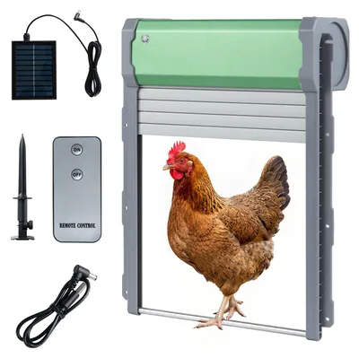 Produktbild von KOMFOTTEU Automatische Hühnerklappe Solar, elektrische Hühnertür mit Lichtsensor, Timer, Fernbedienung & Einklemmschutz, Hühnerstalltür, Türöffner für Hühner, Enten, Kaninchen & Tauben