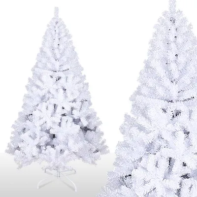 Productafbeelding van Yakimz Kunstkerstboom, sparrenboom van dennenhout, decoratie, inclusief metalen kerstboomstandaard, snelle opbouw, inklapbaar, wit, 180 cm