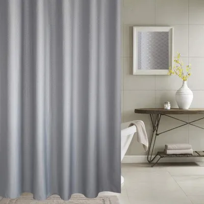 Produktbild von Duschvorhang oder Liner Polyestergewebe Duschvorhänge Waschbare Vorhangfolie Mold & Mildew Resistant mit weißen Kunststoffhaken, extra verdicken, (120 * 200cm, Grau)