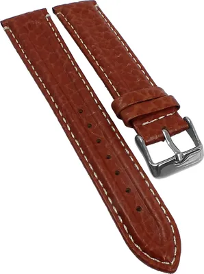 Produktbild von Uhrenarmband Leder Doppelwulst braun mit Naht > Kontrastnaht , Stegbreite:18mm, Schließe:Silbern