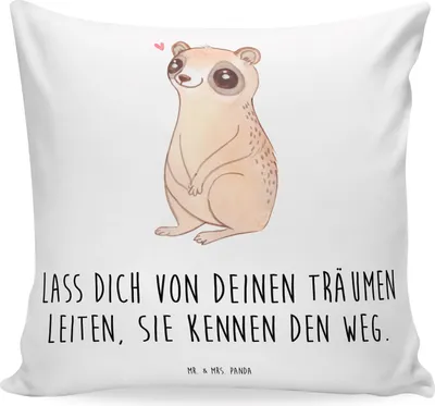 Produktbild von Mr. & Mrs. Panda Kissen 40x40 Plumplori Glücklich - Weiß - Geschenk, Niedlich, Sofa, Deko, Lustige Sprüche, Dekokissen, Glück, kuschelkissen