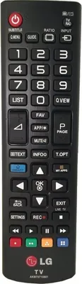 A black LG TV remote control with various buttons.