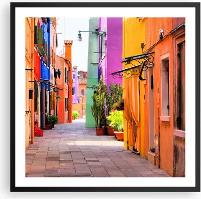 Produktbild von Gerahmtes Poster - Schwarzer Rahmen - Sommer Straße Haus - 60x60 cm - Wand Bild - Wanddeko - Wandbilder - Kunstposter - Wandposter - Bilderrahmen - Bilder - Kunstdruck - Wandbild - P2BAC60x60-3583