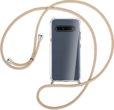 Produktbild von Handykette Backcover-Schutzhülle mit Band (Metall silberfarben) für LG V60 ThinQ - beige