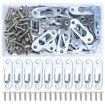 Produktbild von Schlüssellochaufhänger, 40 Stück, Metall-Objektivkopfhalterungen, Schlüssellochhalterungen, Bilderaufhänger zum Aufhängen von Bilderrahmen und Spiegeln, mit 80 Schrauben, 44 x 16 mm