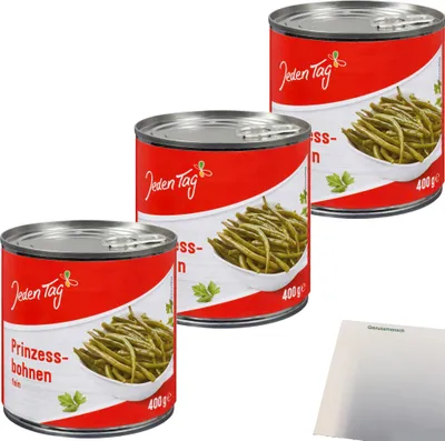 Produktbild von Jeden Tag Prinzessbohnen fein 3er Pack (3x425g Dose) + usy Block