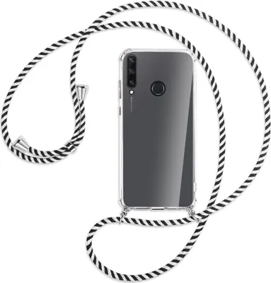 Produktbild von Handykette Backcover-Schutzhülle mit Band (Metall silberfarben) für Huawei Y6p - schwarz/weiß gestreift