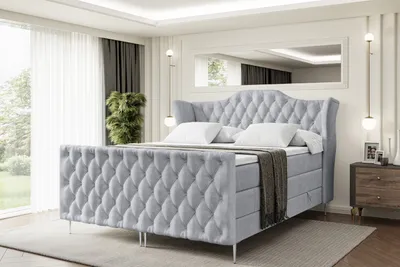 Produktbild von ALTDECOR Boxspringbett mit Silber Füßen, Matratze und Lattenrost, Topper, Fußteil, Polsterbett mit Bettkasten, Bett mit Stauraum H3- und H4- Matratze -VILA-FS-Z KING-200x200 - Grau Monolith