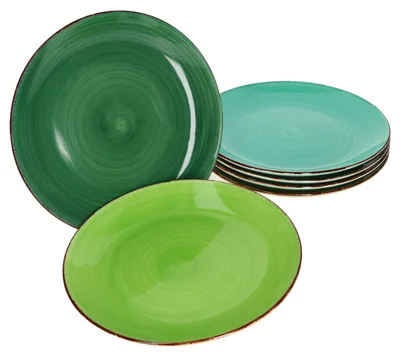 Produktbild von 6er Green Speiseteller grüner Landhausstil I Ø 27 cm I Rustikal I Steingut