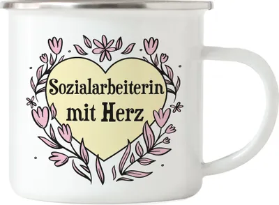 Produktbild von Sozialarbeiterin mit Herz Emaille Tasse Geschenkidee Zum Danke Sagen Beste Sozialarbeiterin
