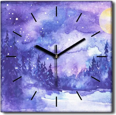 Produktbild von Coloray Uhr auf Leinwand 30x30 cm Wand Uhr Dekoration Wohnzimmer Segeltuch schwarze Hände -Mondbäume Schnee