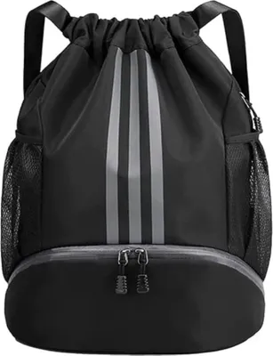 Produktbild von Wasserdichter & Strapazierfähiger Turnbeutel für sportliche Aktivitäten mit Tasche für Wasserflaschen - STRIPEBACK Schwarz
