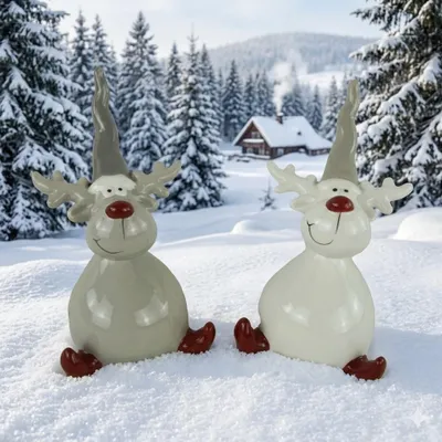 Zdjęcie produktu dla Czarujący zestaw 2 siedzących łosi - wysokość ok. 11 cm