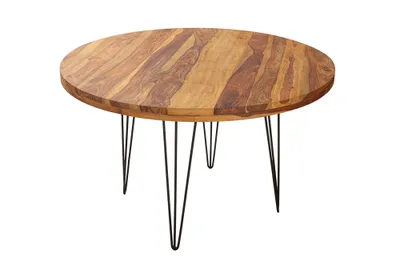 Produktbild von riess-ambiente Runder Esstisch MAKASSAR 120cm braun Sheesham Massivholz stone finish Hairpin Legs