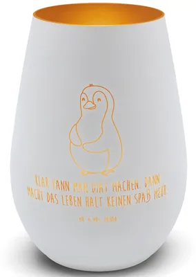Produktbild von Mr. & Mrs. Panda Laterne Pinguin Diät - Weiß - Geschenk, Abnehmen, Garten Windlicht, Bierbauch, Glas, Teelichthalter, Outdoor, Kerzenglas