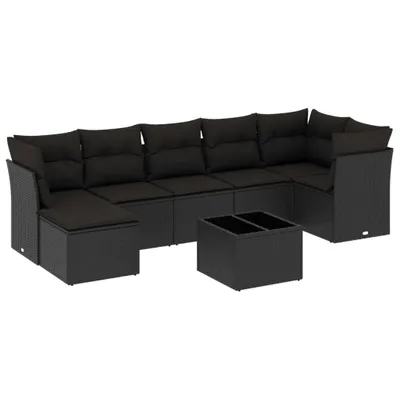 Produktbild von vidaXL 8-tlg. Garten-Sofagarnitur mit Kissen Schwarz Poly Rattan