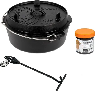 Produktbild von Petromax Feuertopf Dutch Oven Set Pflegepaste Deckelheber FT6 planer Boden