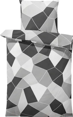 Produktbild von 4 teilig Bettwäsche 155x220 cm Grafisch Mosaic modern grau schwarz Mikrofaser