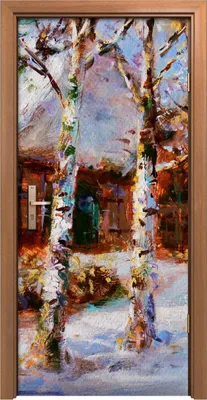 Produktbild von Türposter 90x200 cm Türaufkleber Türtapete Türfolie Klebefolie Wand Winter Schnee Dorf Malerei