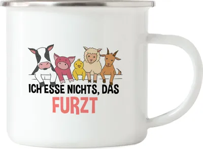 Produktbild von Ich Esse Nichts Das Furzt Emaille Tasse Vegan Vegetarier Plant-Based Geschenkidee Tierwohl Tierleid