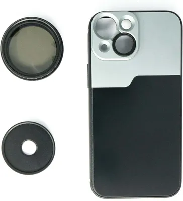 Produktbild von SYSTEM-S ND Vario Filter 37 mm 2 bis 4000 Neutraldichte mit Hülle für iPhone 13 Mini