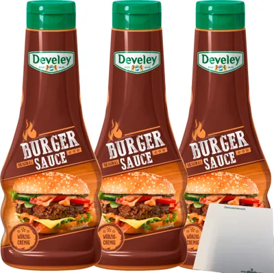 Produktbild von Develey Burger Sauce das Original würzig cremig 3er Pack (3x250ml Flasche) + usy Block