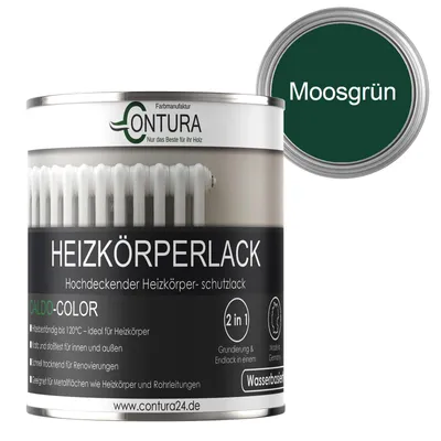 Produktbild von Contura 375ml Heizkörperlack Glänzend Heizungslack Heizkörperfarbe Heizung Farbe Radiator Metalllack - Moosgrün RAL 6005