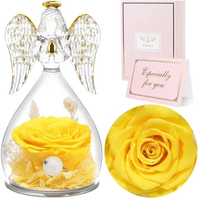 Image de Figurine d'ange en verre, rose éternelle, cadeau pour femmes, dimensions : 7x7x13 cm