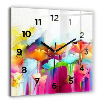 Produktbild von Wallfluent Große Wanduhr – Stilles Quarzuhrwerk - Uhr Dekoration Wohnzimmer Schlafzimmer Küche - Zifferblatt - schwarze Zeiger - 60 cm - Abstrakte Blumen