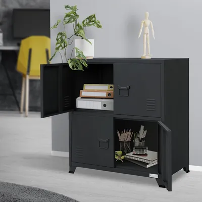 Produktbild von ML-Design Aktenschrank 75x40x80,5 cm, Anthrazit, Stahl, Freistehender Büroschrank mit 4 Beinen, Metallspind 4 Türen