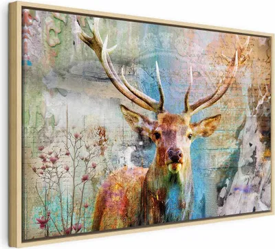 Produktbild von Italienischer Leinwand Leinwandbild - Deer on Wood 120x80 cm Tiere g-C-0060-b-b