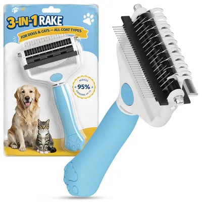 Immagine prodotto di Spazzola multifunzione 3-in-1 per la rimozione del sottopelo, ideale per cani e gatti a pelo lungo