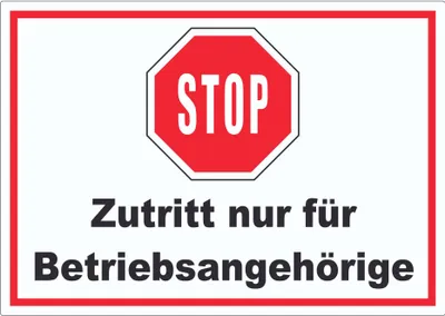 Produktbild von Stop Zutritt nur für Betriebsangehörige Aufkleber A9 (37x52mm)
